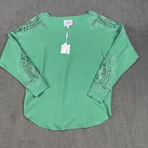 Liv Milano Women’s Beaded And Lace Green Sweater - Size Small